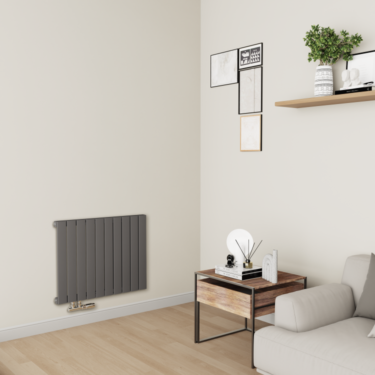 Eco Eleganza Anthracite Horizontal Flat Aluminium Middle Connection Radiator 600x750mm Single Panel 2302 BTU
