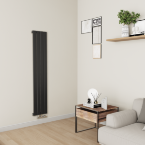 Eco Eleganza Midnight Black Vertical Flat Aluminium Middle Connection Radiator 1600x300mm Single Panel 2036 BTU