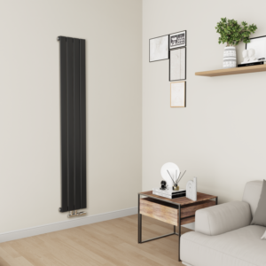 Eco Eleganza Midnight Black Vertical Flat Aluminium Middle Connection Radiator 1800x300mm Single Panel 2258 BTU