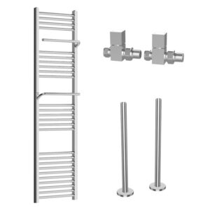 Chrome Towel Radiator 1600 x 500mm with Pipe Kit and Straight Valves – Nazco