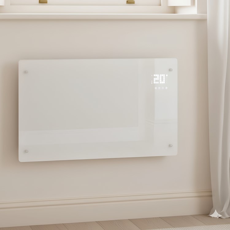electriQ 2500W Smart Designer Glass Panel Convection Heater - Wall Mountable & Bathroom Safe - White