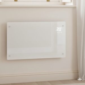 electriQ 2500W Smart Designer Glass Panel Convection Heater - Wall Mountable & Bathroom Safe - White