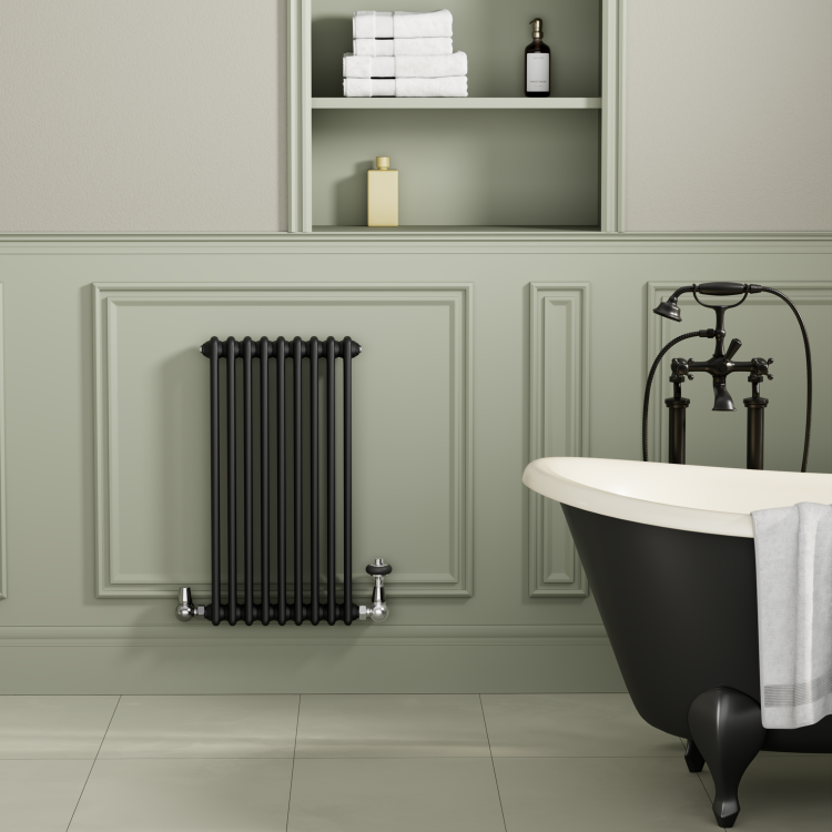 Reggio Midnight Black Horizontal Double Column Radiator 800x425mm 1855 BTU - Cast Iron Style