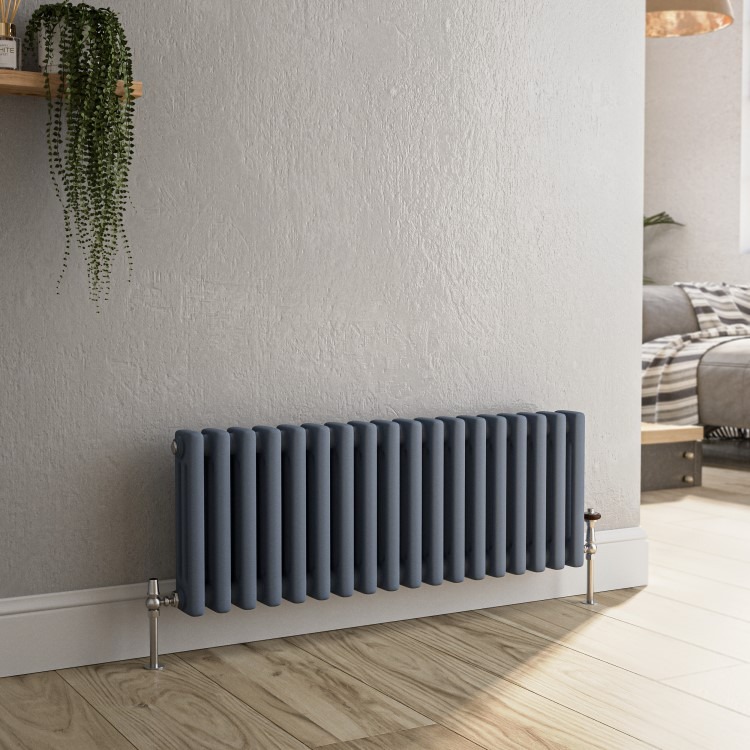 Reggio Anthracite Horizontal Triple Column Traditional Radiator 300x830mm 1857 BTU - Cast Iron Style
