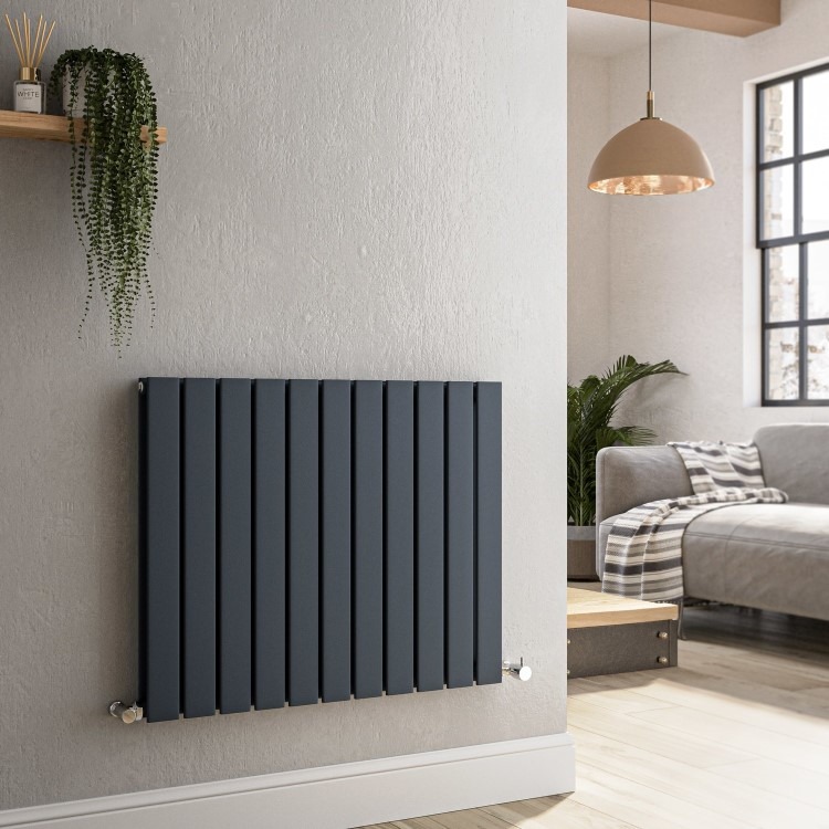 Riace Anthracite Horizontal Flat Designer Radiator 600x748mm Double Panel 2827 BTU