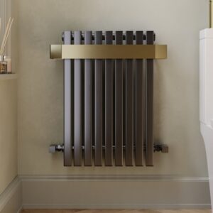 Gunmetal Single Panel Radiator with Brass Towel Bar 600 x 600mm - Iraya