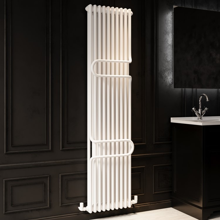 Vertical White Column Radiator with Towel Bars 1800 x 460mm - Nevis