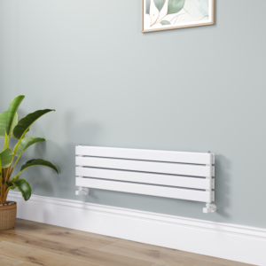 Riace Linea White Flat Designer Radiator 280x1000mm Double Panel 1655 BTU - Horizontal Bars