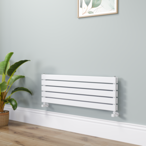 Riace Linea White Flat Designer Radiator 350x1000mm Double Panel 2068 BTU - Horizontal Bars