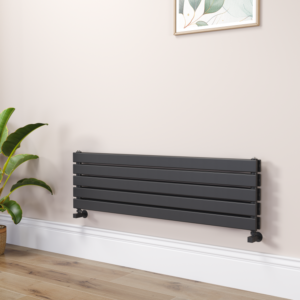 Riace Linea Midnight Black Flat Designer Radiator 280x1600mm Double Panel 2512 BTU - Horizontal Bars