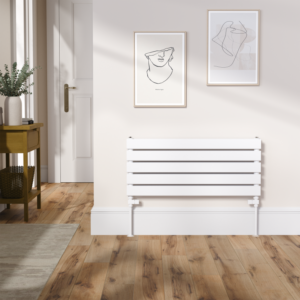 Riace Linea White Flat Designer Radiator 350x800mm Double Panel 1693 BTU - Horizontal Bars