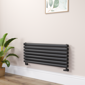 Sorrento Linea Midnight Black Oval Designer Radiator 413x1000mm Double Panel 2584 BTU - Horizontal Bars