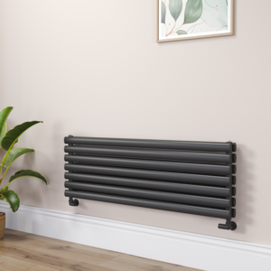 Sorrento Linea Midnight Black Oval Designer Radiator 413x1200mm Double Panel 3048 BTU - Horizontal Bars