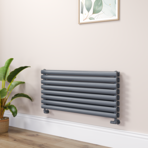 Sorrento Linea Dark Grey Anthracite Oval Designer Radiator 590x800mm Double Panel 3024 BTU - Horizontal Bars