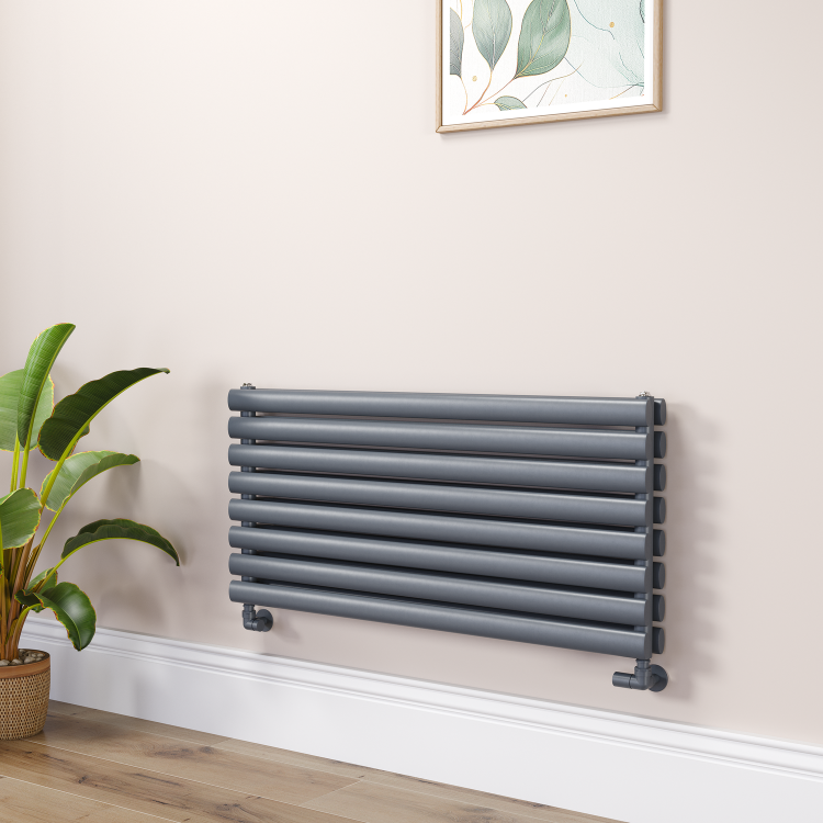 Sorrento Linea Dark Grey Anthracite Oval Designer Radiator 590x800mm Double Panel 3024 BTU - Horizontal Bars