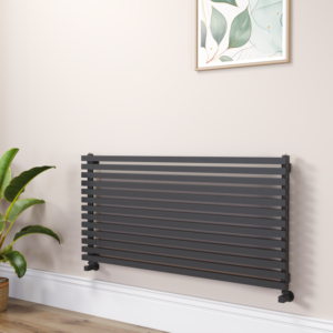 Ravello Linea Midnight Black Square Designer Radiator 585x1200mm Single Panel 3287 BTU - Horizontal Bars
