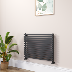 Ravello Linea Midnight Black Square Designer Radiator 585x800mm Single Panel 2276 BTU - Horizontal Bars