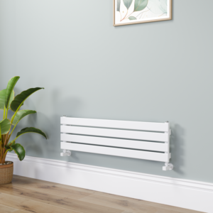 Riace Linea White Flat Designer Radiator 280x1000mm Single Panel 1082 BTU - Horizontal Bars