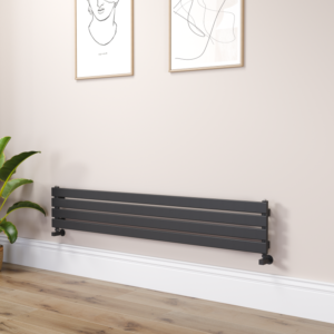 Riace Linea Midnight Black Flat Designer Radiator 280x1600mm Single Panel 1686 BTU - Horizontal Bars