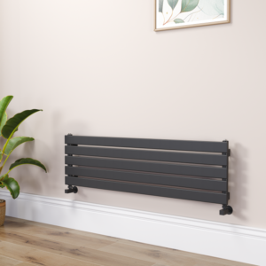 Riace Linea Midnight Black Flat Designer Radiator 350x1200mm Single Panel 1601 BTU - Horizontal Bars