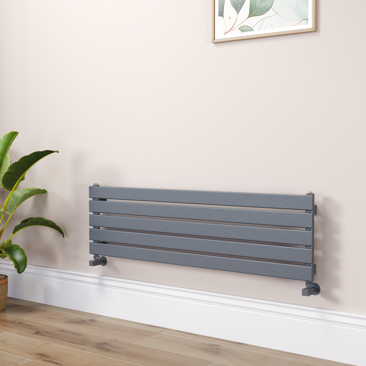 Riace Linea Dark Grey Anthracite Flat Designer Radiator 350x1200mm Single Panel 1601 BTU - Horizontal Bars