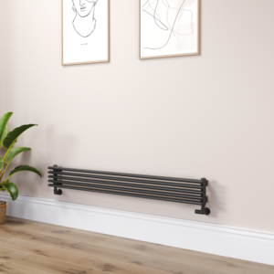 Ventura Linea Midnight Black Oval Unique Designer Radiator 175x1400mm Single Panel 1348 BTU - Horizontal Bars