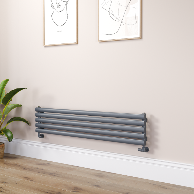 Sorrento Linea Dark Grey Anthracite Oval Designer Radiator 295x1400mm Single Panel 1659 BTU - Horizontal Bars