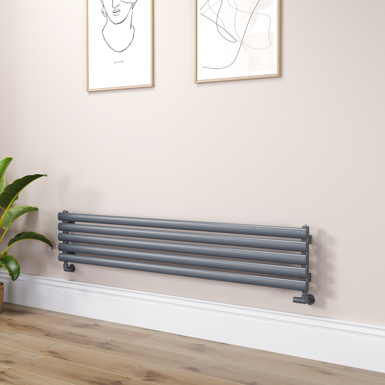 Sorrento Linea Dark Grey Anthracite Oval Designer Radiator 295x1600mm Single Panel 1891 BTU - Horizontal Bars