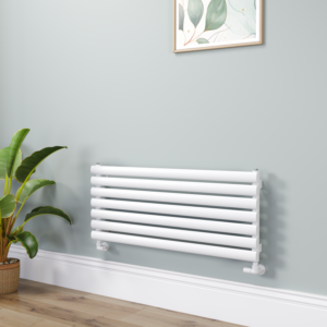 Sorrento Linea White Oval Designer Radiator 413x1000mm Single Panel 1696 BTU - Horizontal Bars