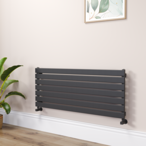 Riace Linea Midnight Black Flat Designer Radiator 490x1200mm Single Panel 2239 BTU - Horizontal Bars