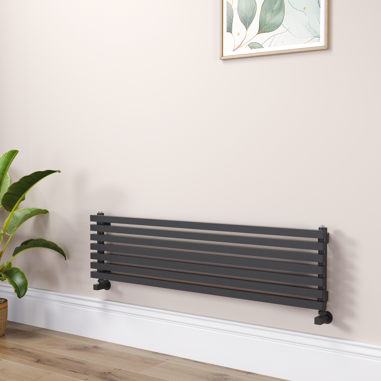 Ravello Linea Midnight Black Square Designer Radiator 315x1200mm Single Panel 1771 BTU - Horizontal Bars