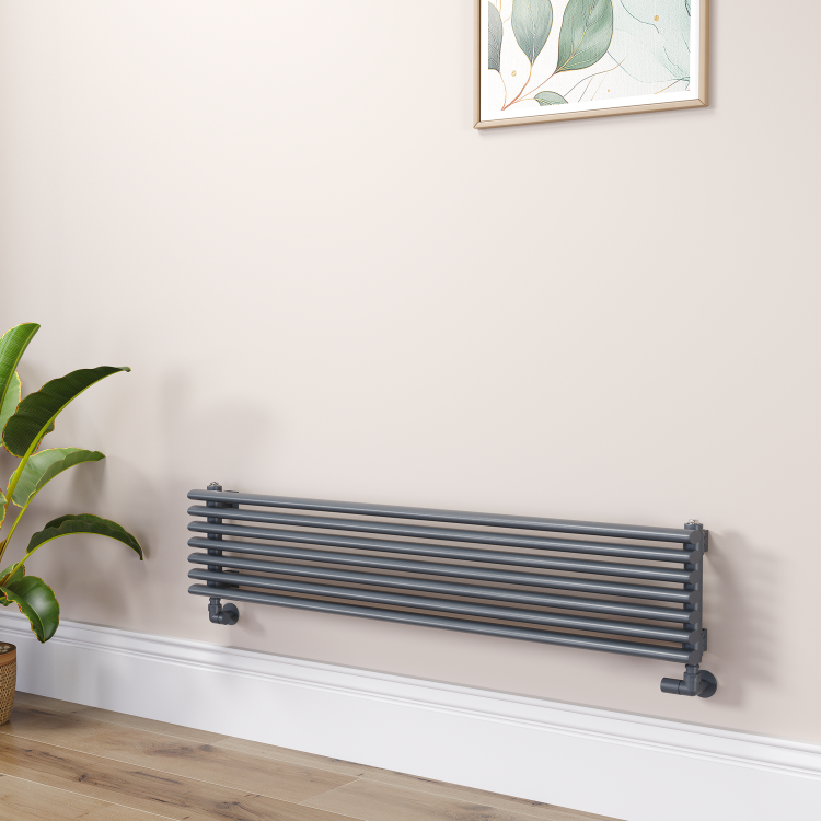 Ventura Linea Dark Grey Anthracite Oval Unique Designer Radiator 245x1200mm Single Panel 1553 BTU - Horizontal Bars