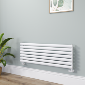 Sorrento Linea White Oval Designer Radiator 413x1200mm Single Panel 2007 BTU - Horizontal Bars