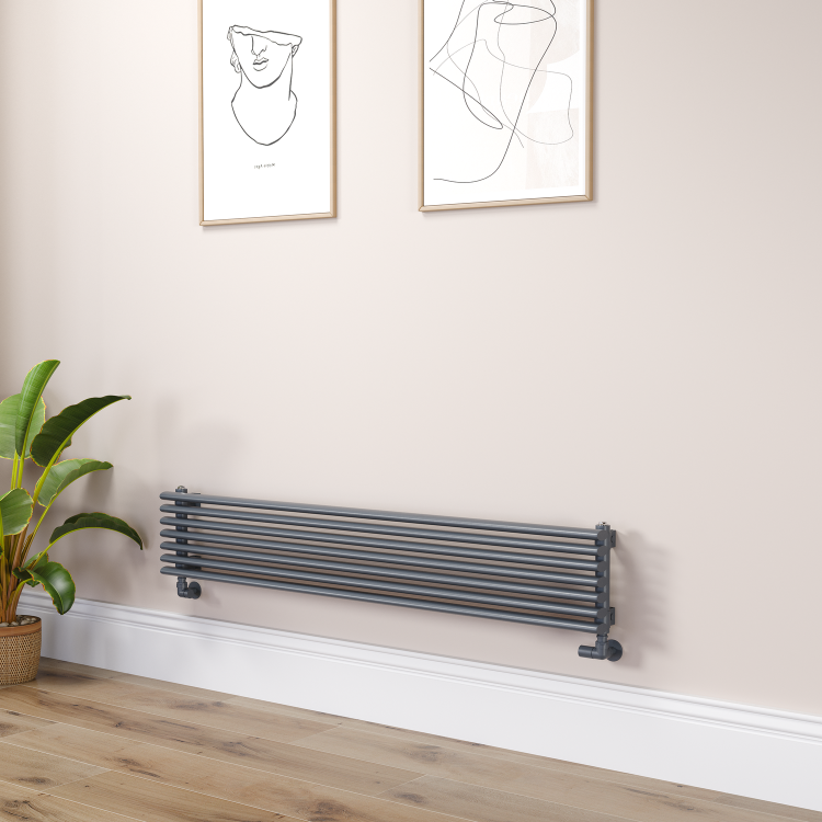 Ventura Linea Dark Grey Anthracite Oval Unique Designer Radiator 245x1400mm Single Panel 1860 BTU - Horizontal Bars