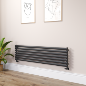Sorrento Linea Midnight Black Oval Designer Radiator 413x1600mm Single Panel 2645 BTU - Horizontal Bars