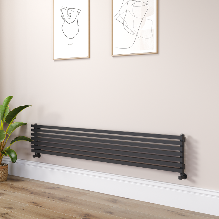 Sorrento Linea White Oval Designer Radiator 472x1400mm Single Panel 2655 BTU - Horizontal Bars