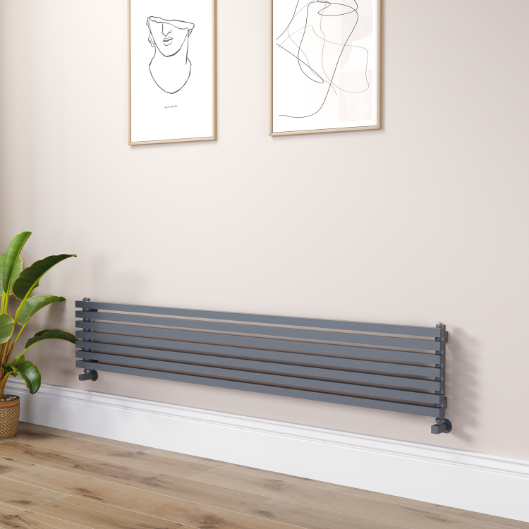 Ravello Linea Dark Grey Anthracite Square Designer Radiator 315x1800mm Single Panel 2556 BTU - Horizontal Bars