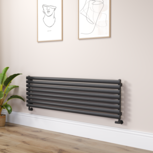 Sorrento Linea Midnight Black Oval Designer Radiator 472x1600mm Single Panel 3024 BTU - Horizontal Bars