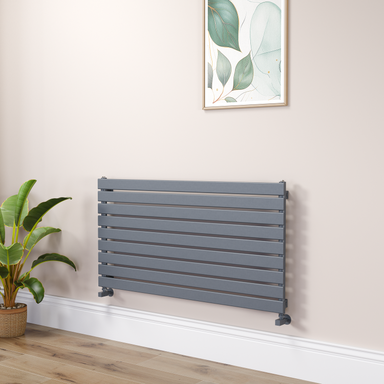 Ventura Linea Midnight Black Oval Unique Designer Radiator 455x800mm Single Panel 1887 BTU - Horizontal Bars