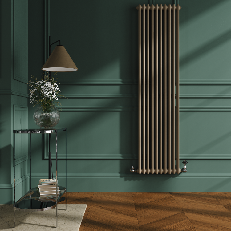 Reggio Beige grey Vertical Double Column Traditional Radiator 1800x470mm 4399 BTU - Cast Iron Style