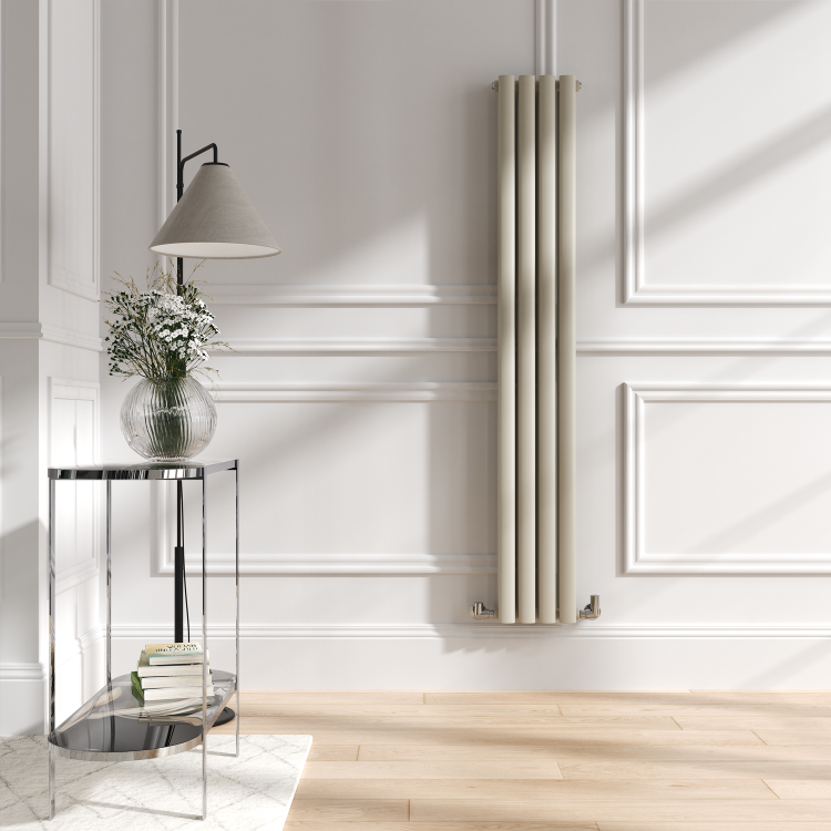 Sorrento Linen Vertical Oval Designer Radiator 1600x236mm Double Panel 2234 BTU