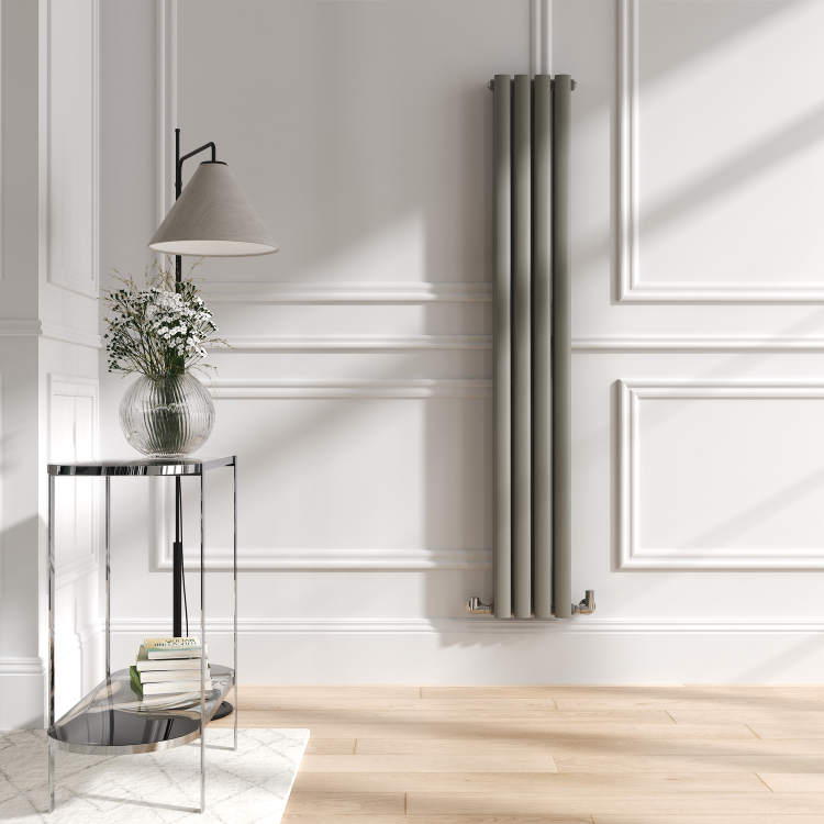 Sorrento Smoked Stone Vertical Oval Designer Radiator 1600x236mm Double Panel 2234 BTU
