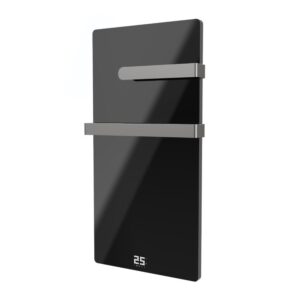 600W Smart Infrared Vertical Black Glass Designer Wall Heater 550x1100mm with Optional Towel Rail - IP24 Bathroom Safe