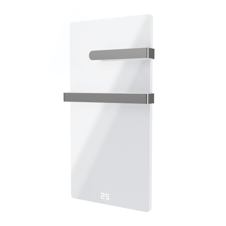 600W Smart Infrared Vertical White Glass Designer Wall Heater 550x1100mm with Optional Towel Rail - IP24 Bathroom Safe
