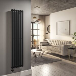 Midnight Black Vertical Smart Electric Radiator with Wi-Fi Thermostat - 1000W - H1600xW354mm - Bathroom Safe
