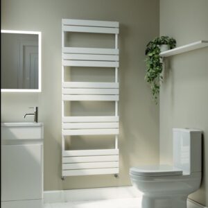 Riace White Vertical Flat Towel Radiator 1600x600mm Single Panel 2742 BTU