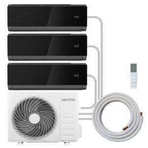 electriQ iQool Multi-Split 3 x 9000 BTU Smart Wall Mounted Split Air Conditioner with Heat Pump - Pipe Kits Included - Black