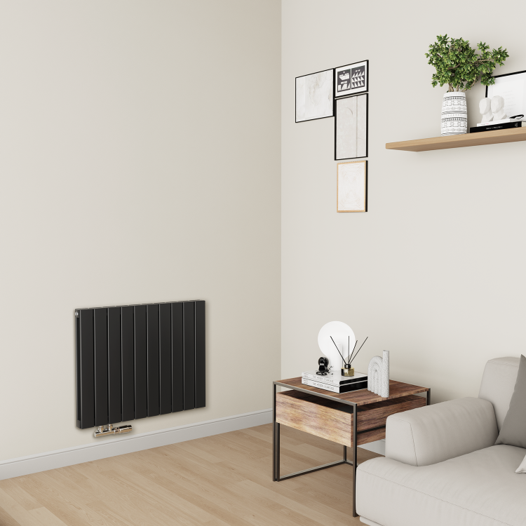 Eco Eleganza Midnight Black Horizontal Flat Aluminium Middle Connection Radiator 600x750mm Double Panel 3056 BTU