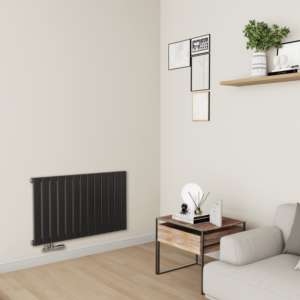 Eco Eleganza Midnight Black Horizontal Flat Aluminium Middle Connection Radiator 600x975mm Single Panel 2992 BTU