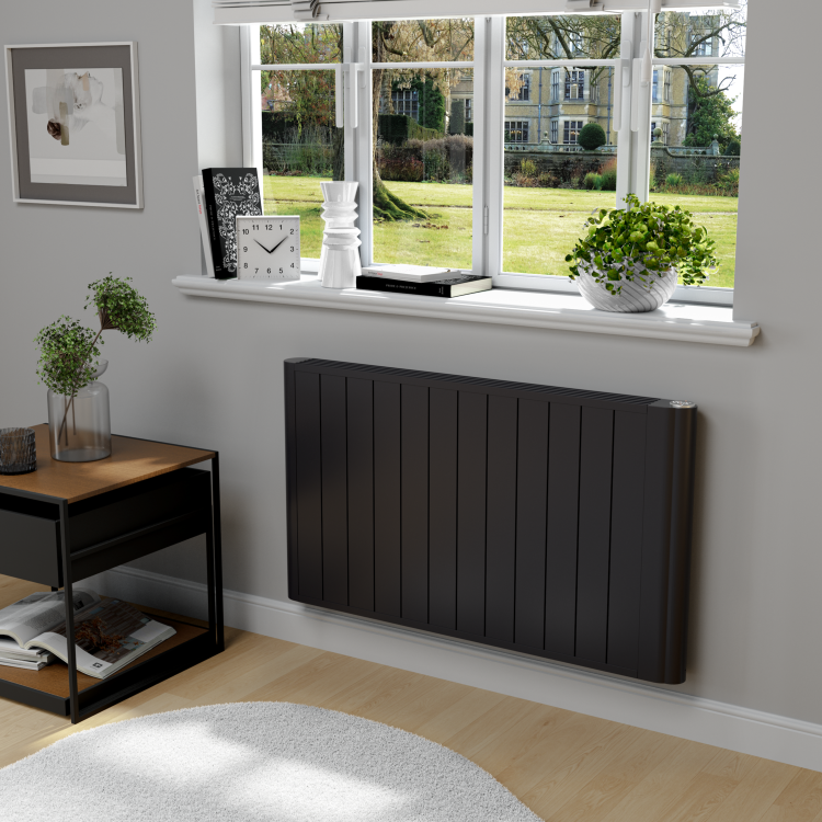 electriQ 2000W Smart Aluminium Electric Designer Radiator Sleek Black Wall Mounted - Energy Efficient Panel Heater